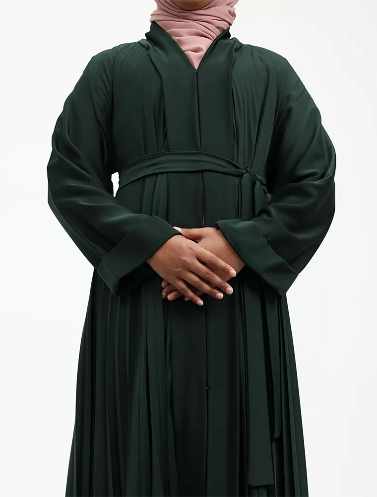 Girls Green Pleated Silhouette Abaya